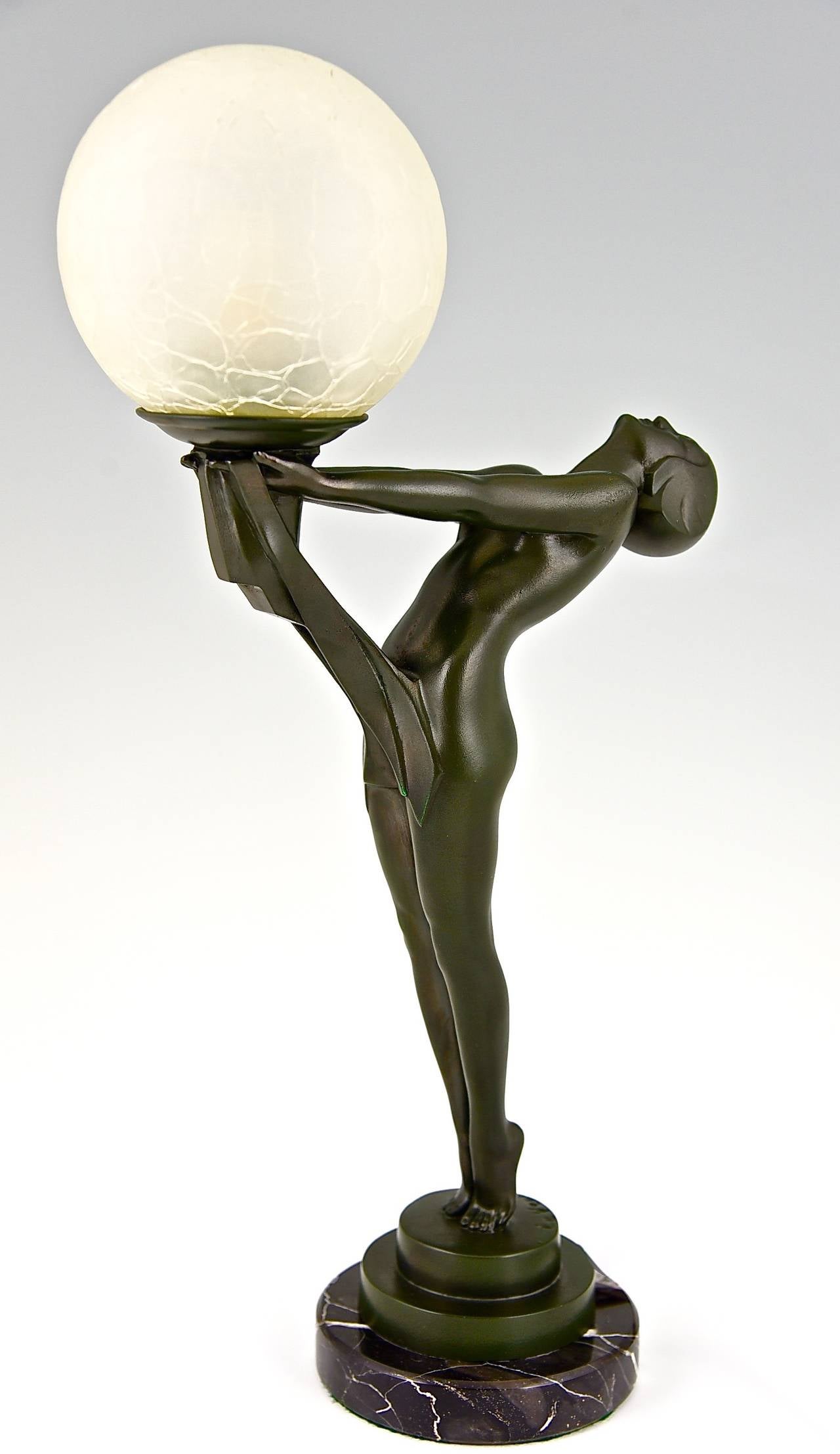 20th Century French Art Deco Figural Lamp of a Nude with Ball by Max Le Verrier