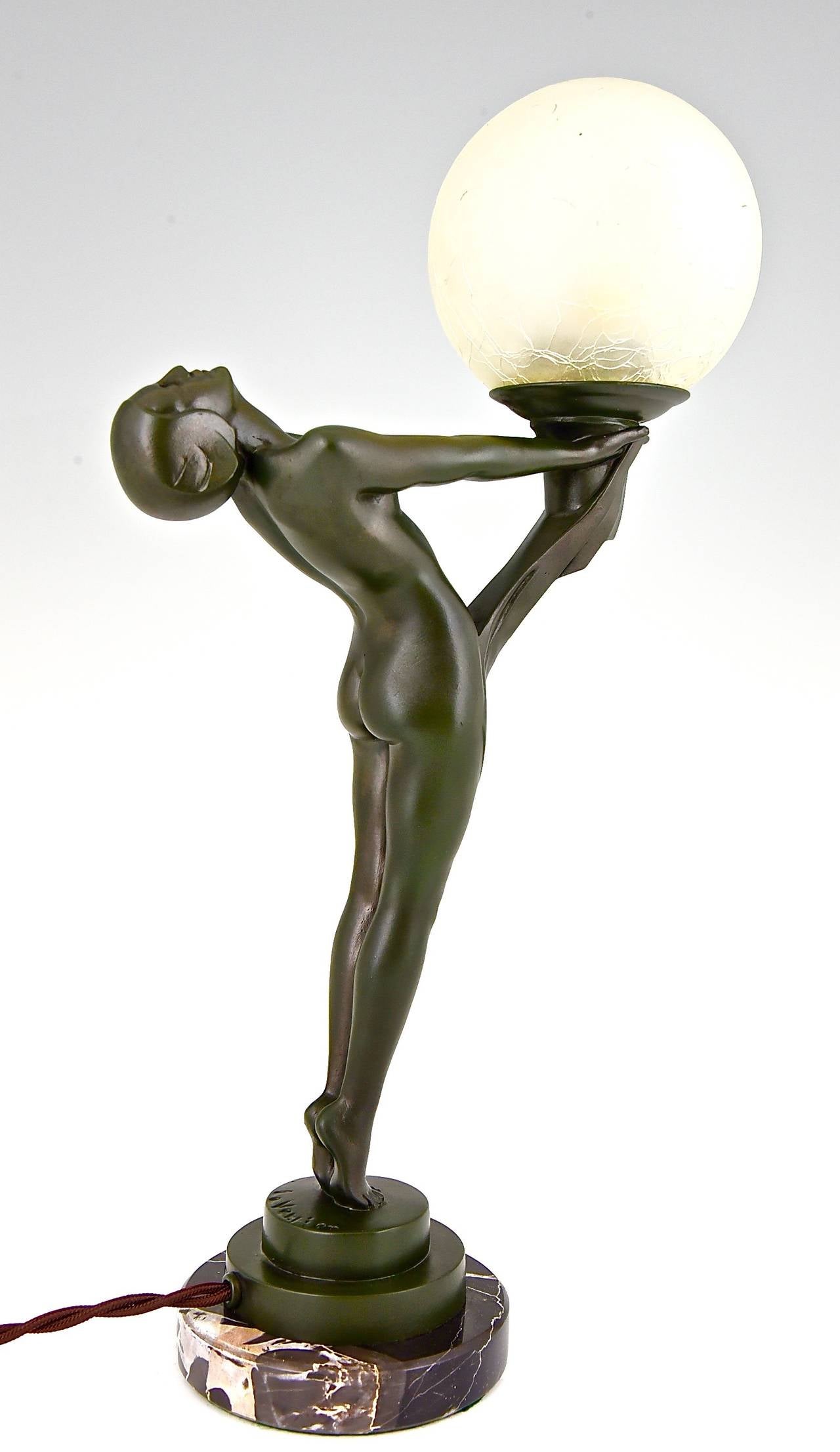 French Art Deco Figural Lamp of a Nude with Ball by Max Le Verrier 4