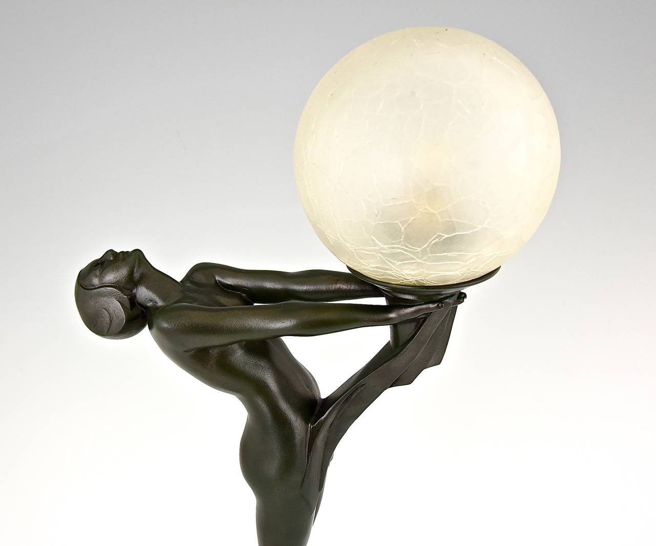 French Art Deco Figural Lamp of a Nude with Ball by Max Le Verrier 2