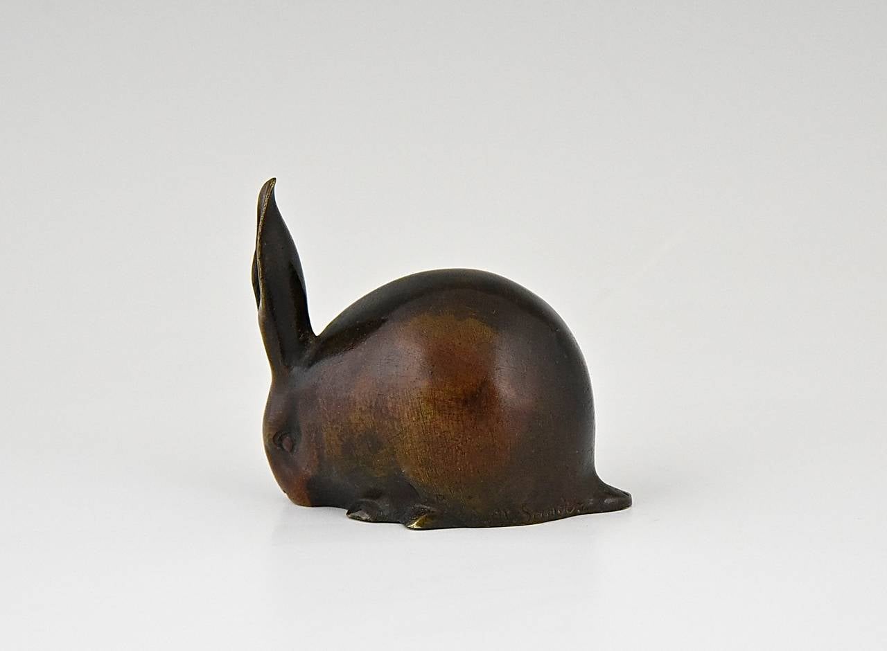 Art Deco bronze sculpture rabbit by Eduard Marcel Sandoz, Susse Freres 1920 In Good Condition In Antwerp, BE