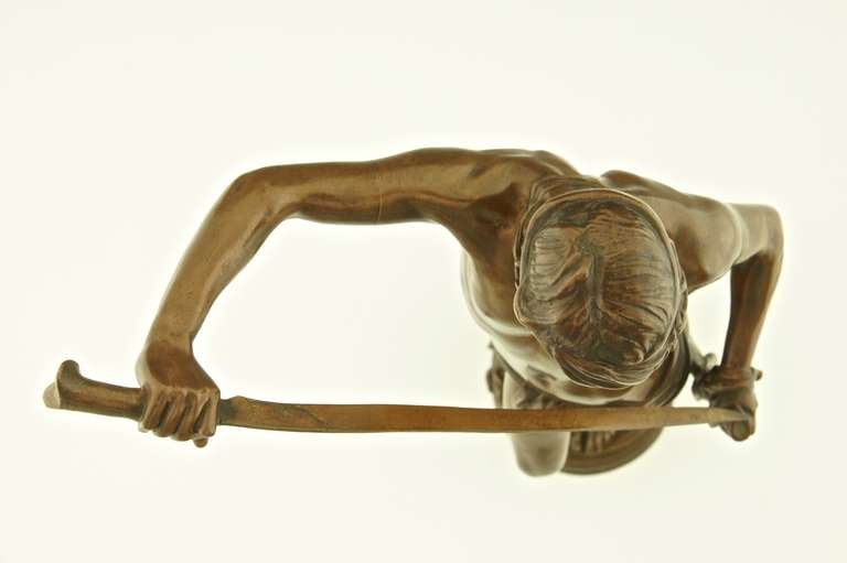 19th Century Antique bronze David after the combat by Antonin Mercie, France 1880.