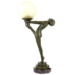 Antique French Art Deco Figural Lamp of a Nude with Ball by Max Le Verrier