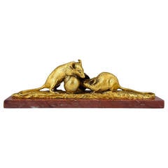 Antique Gilt Bronze Sculpture of Mice by G. Gardet, Barbedienne Foundry