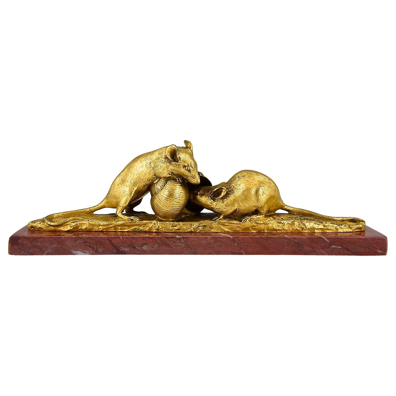 Antique Gilt Bronze Sculpture of Mice by G. Gardet, Barbedienne Foundry