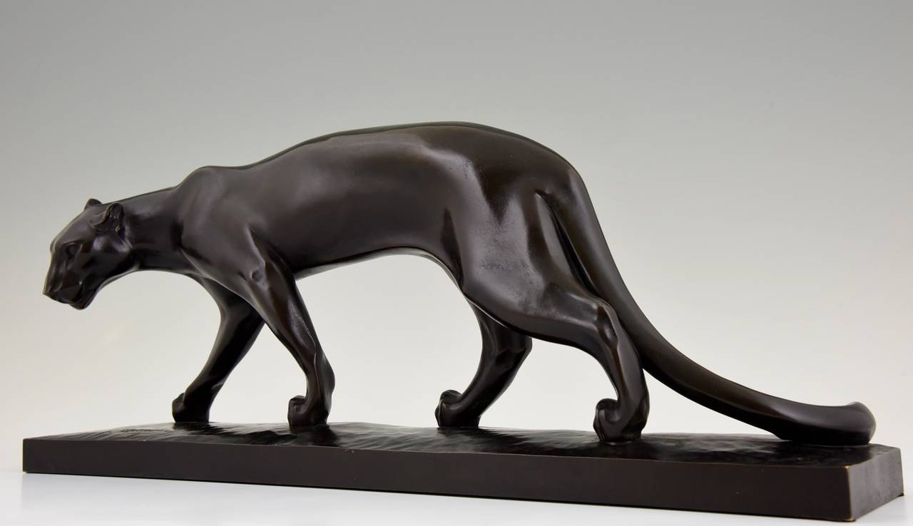 French Art Deco Bronze Sculpture of a Walking Panther Signed by S. Bonome, 1930
