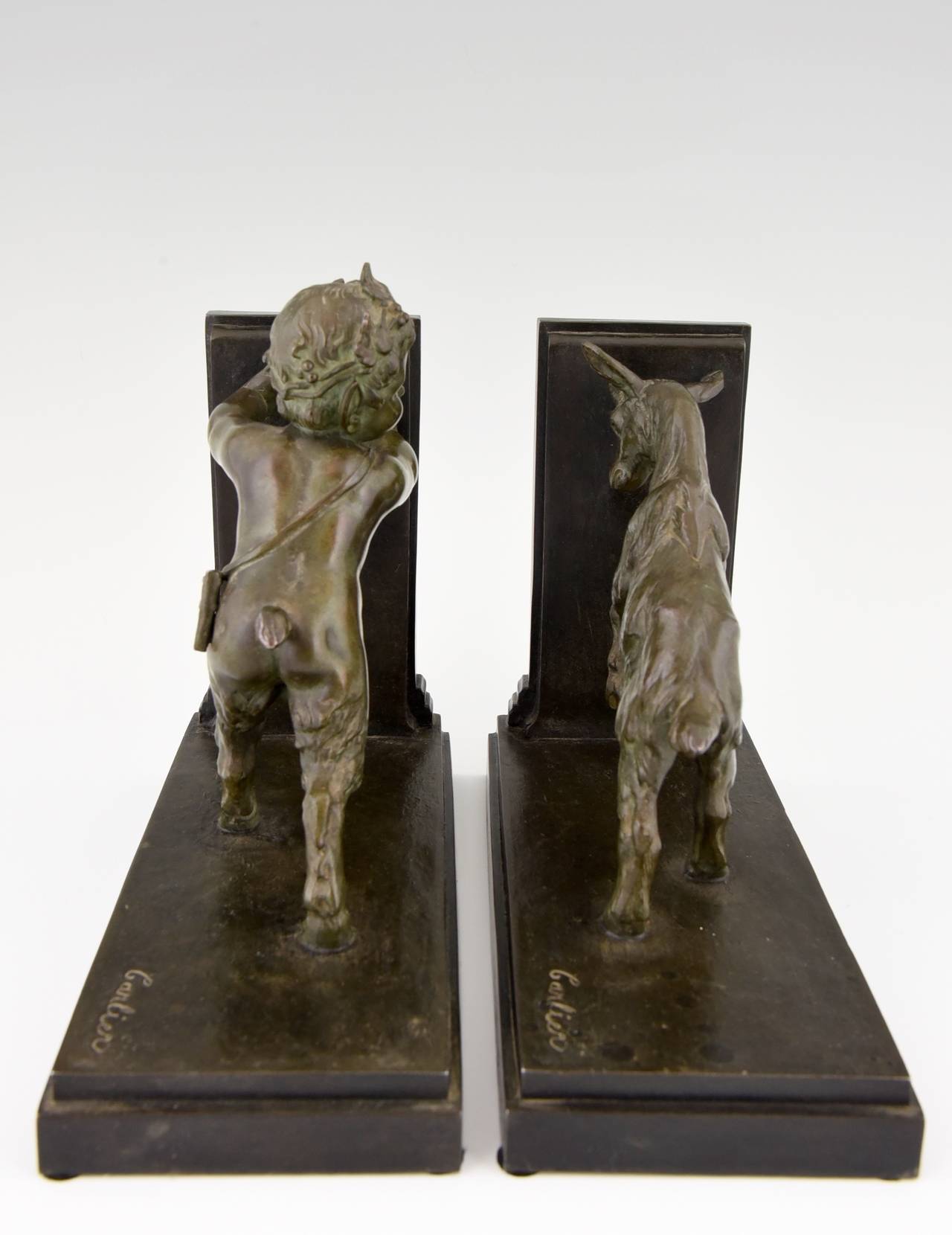 French Art Deco Sculpture Bookends Satyr and Goat by Carlier, 1930 In Good Condition In Antwerp, BE