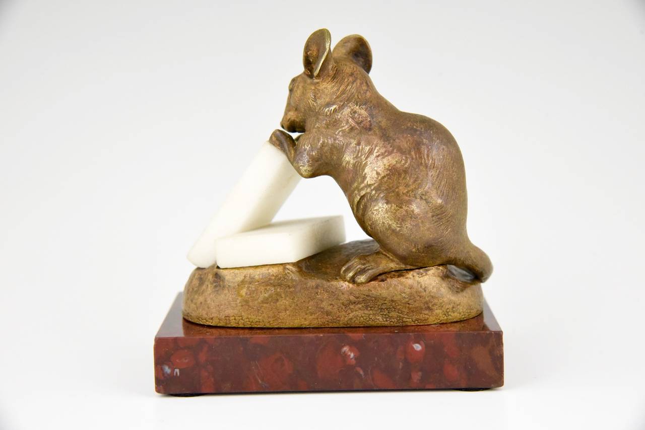 Antique Bronze Sculpture of a Mouse with Cheese by Clovis Masson 1880 In Good Condition In Antwerp, BE