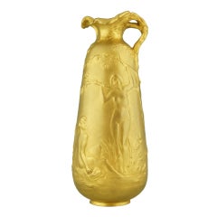 French gilt bronze Art Nouveau vase with nudes by Alexandre Vibert.