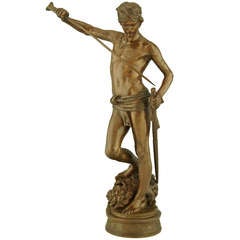 Antique bronze David after the combat by Antonin Mercie, France 1880.