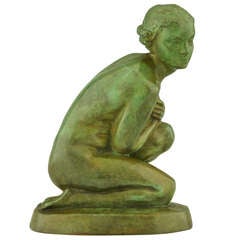 Art Deco Bronze of a Kneeling Nude by Lucien Alliot