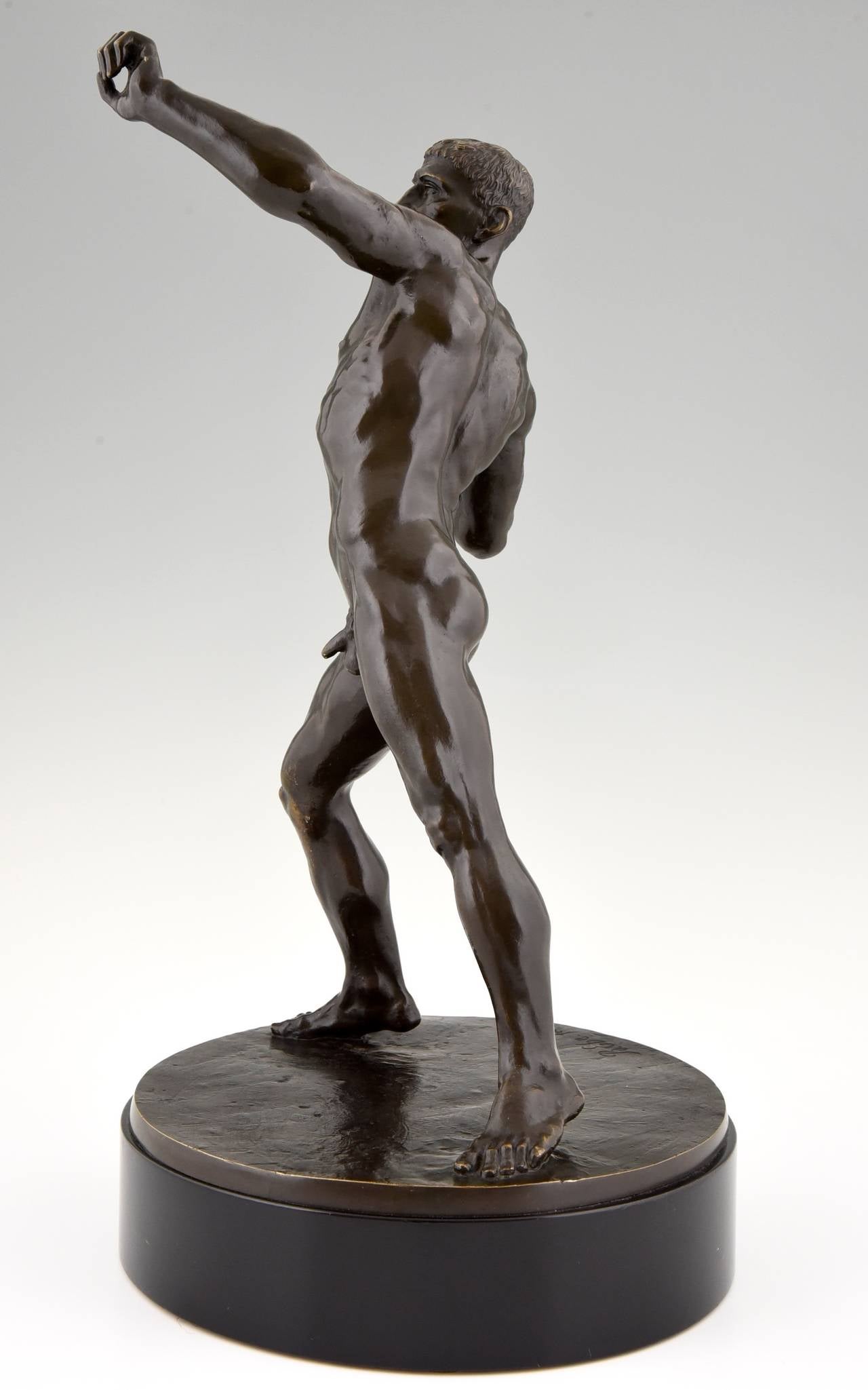 Art Deco Bronze Sculpture of a Male Nude Athlete Playing Shot Put by B. Ebe, 1930