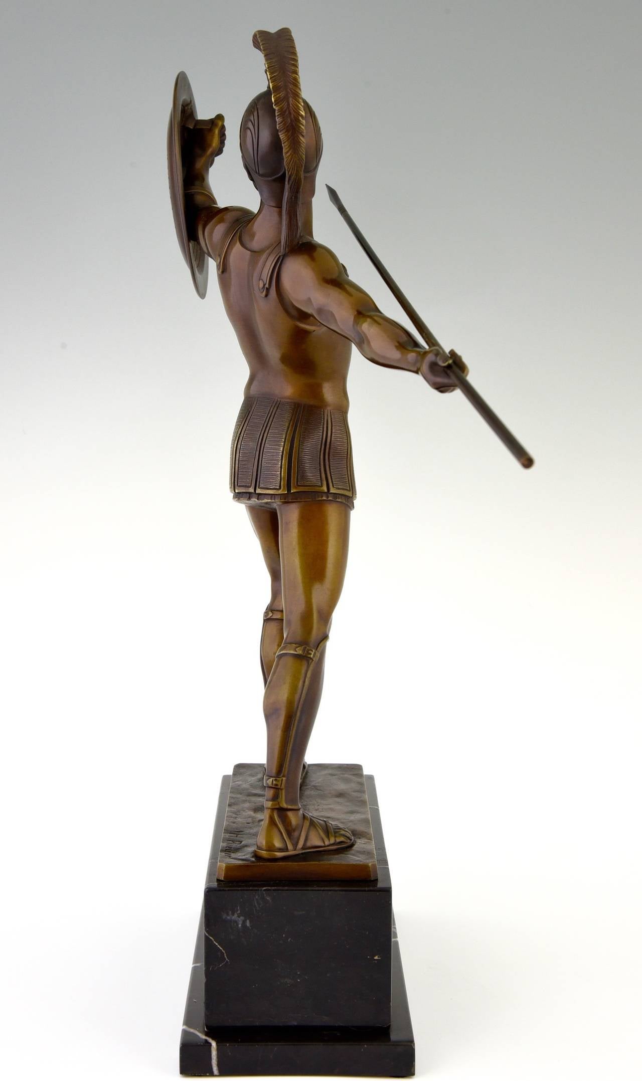 Art Deco Antique Bronze Sculpture of a Roman Warrior by H. Rieder, Germany 1920