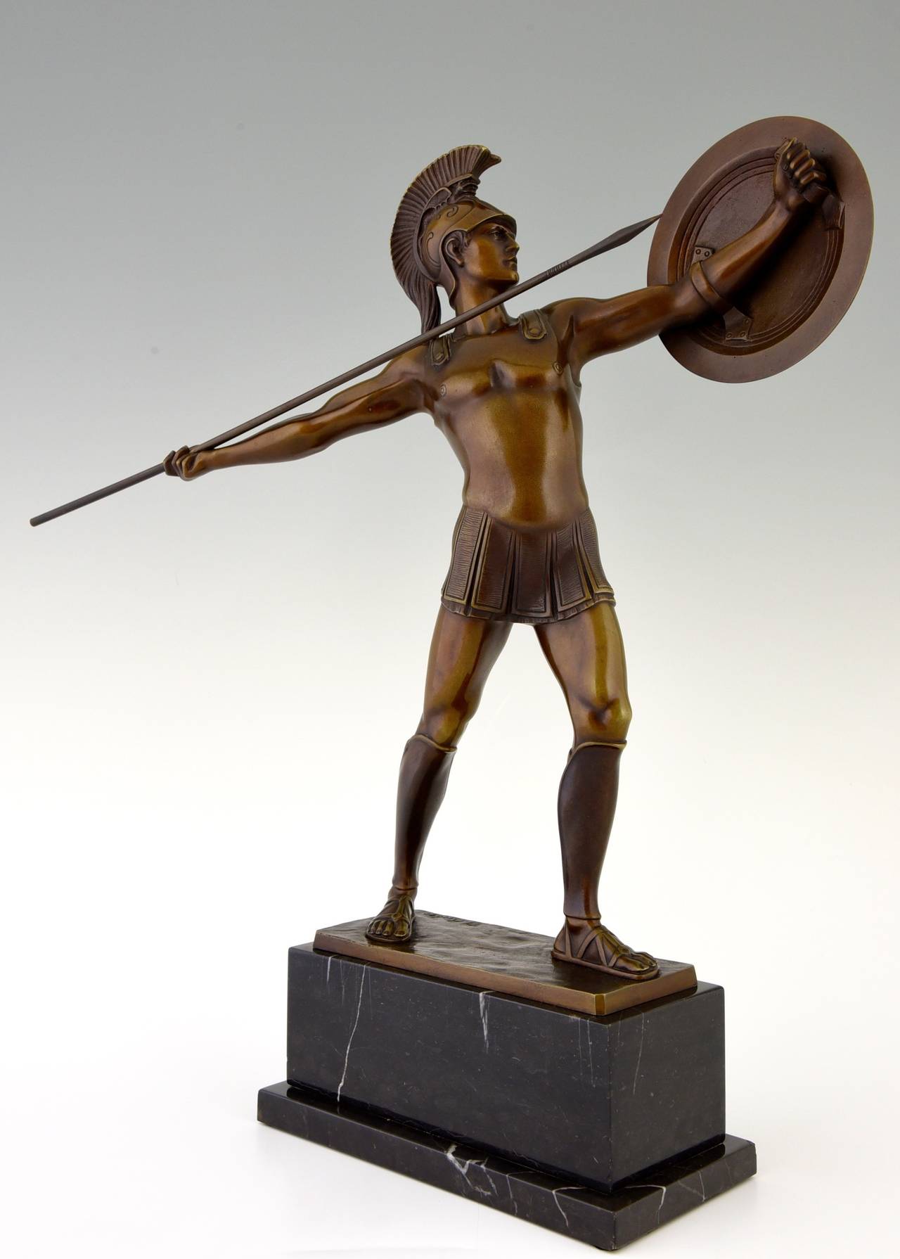 Antique Bronze Sculpture of a Roman Warrior by H. Rieder, Germany 1920 In Good Condition In Antwerp, BE