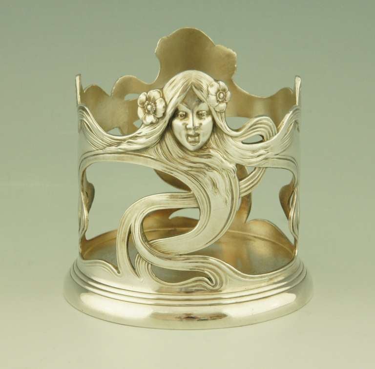 German Art Nouveau Bottle Stand with a Woman's Face by WMF, 1906