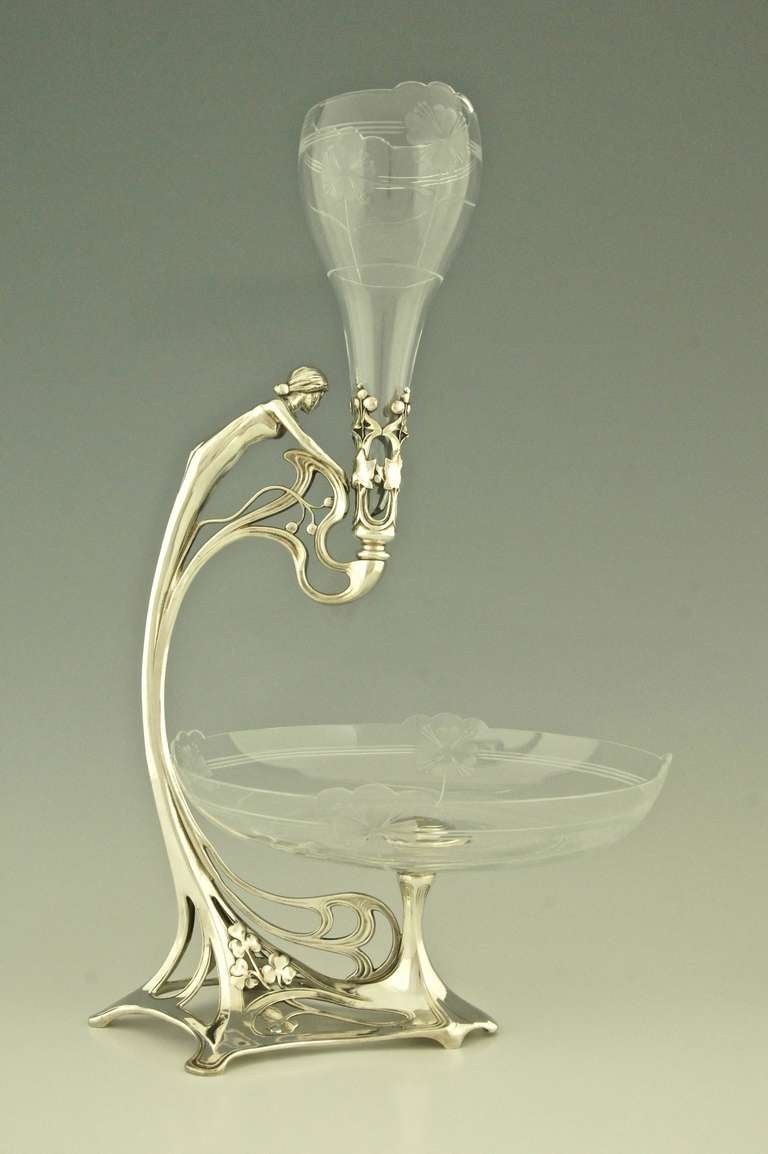 WMF Art Nouveau Flower and Fruit Stand with Original Glass 1906