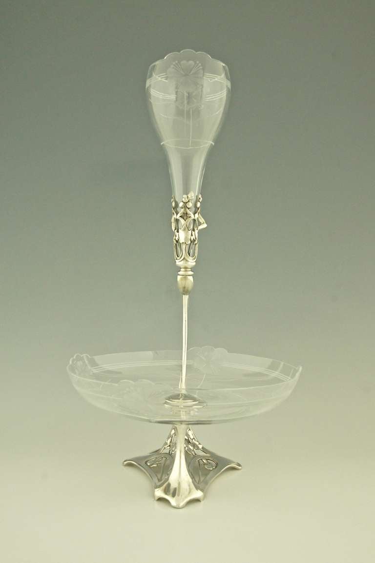 WMF Art Nouveau Flower and Fruit Stand with Original Glass 1906 In Good Condition In Antwerp, BE
