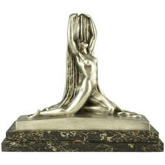 Art Deco Silvered Bronze Nude by F. Trinque, France, 1925