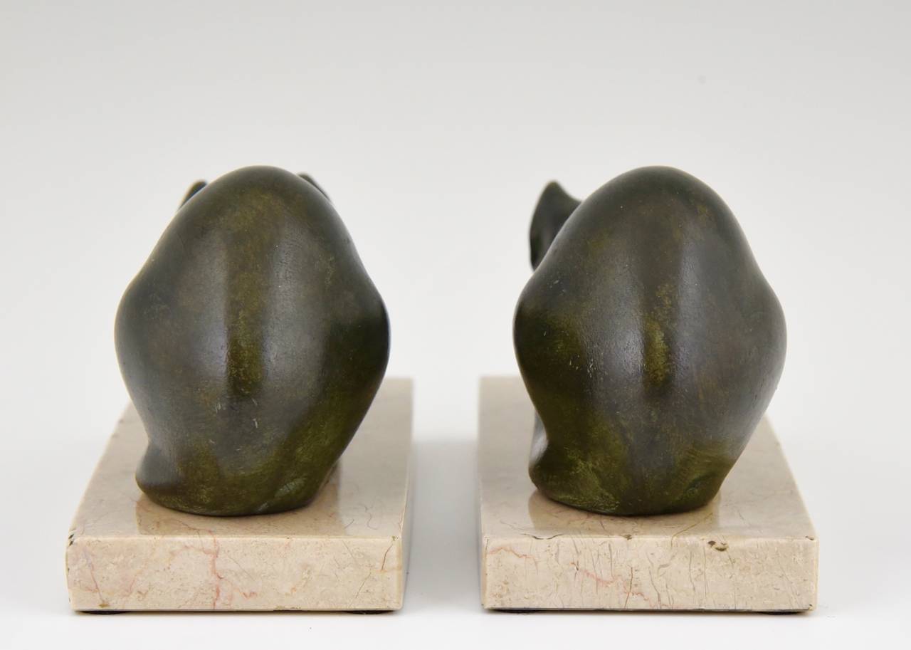 Patinated Pair of Art Deco Cat Bookends by M. Font, 1935