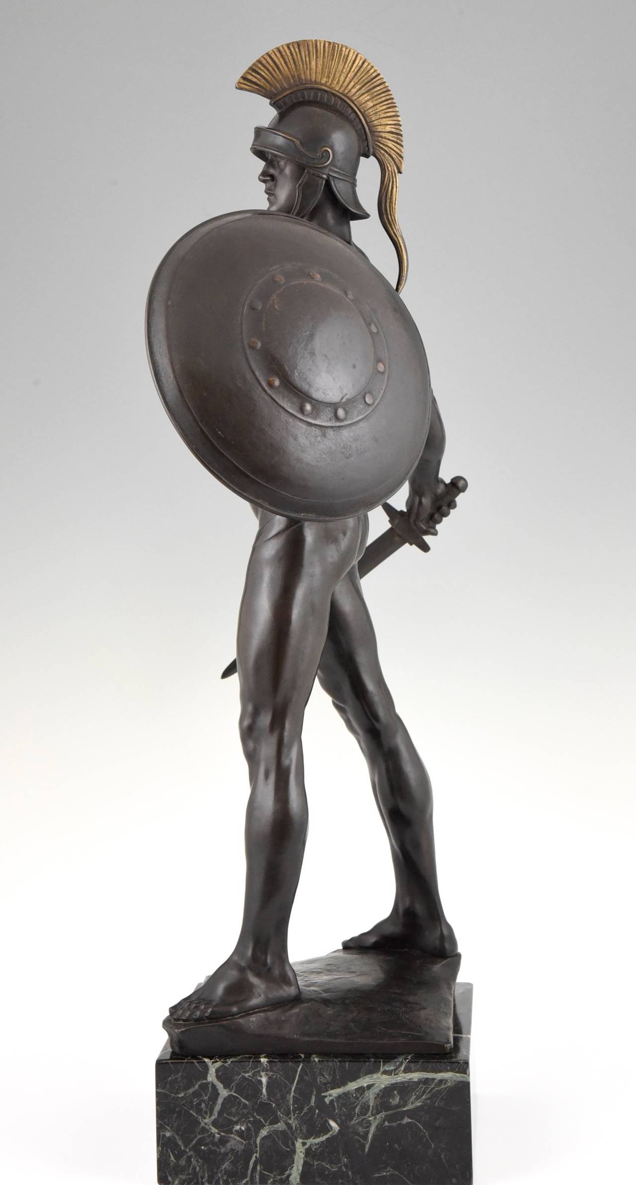 German Art Deco Bronze Sculpture of a Male Nude with Sword by Kowalczewski, 1924