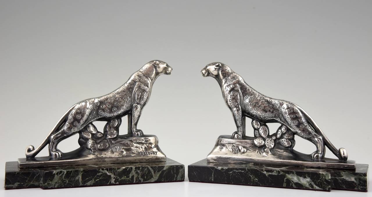 French Pair of Art Deco Silvered Bookends by M. Frecourt, 1930