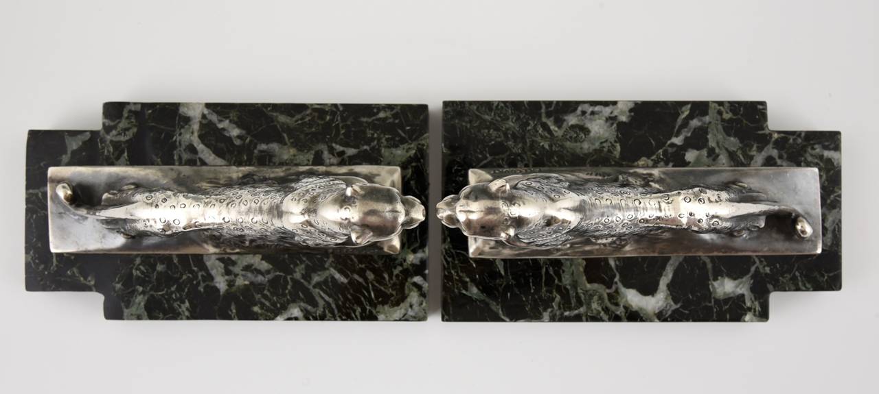 20th Century Pair of Art Deco Silvered Bookends by M. Frecourt, 1930