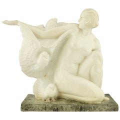 Art Deco ceramic sculpture of a nude by Guiraud Rivière.