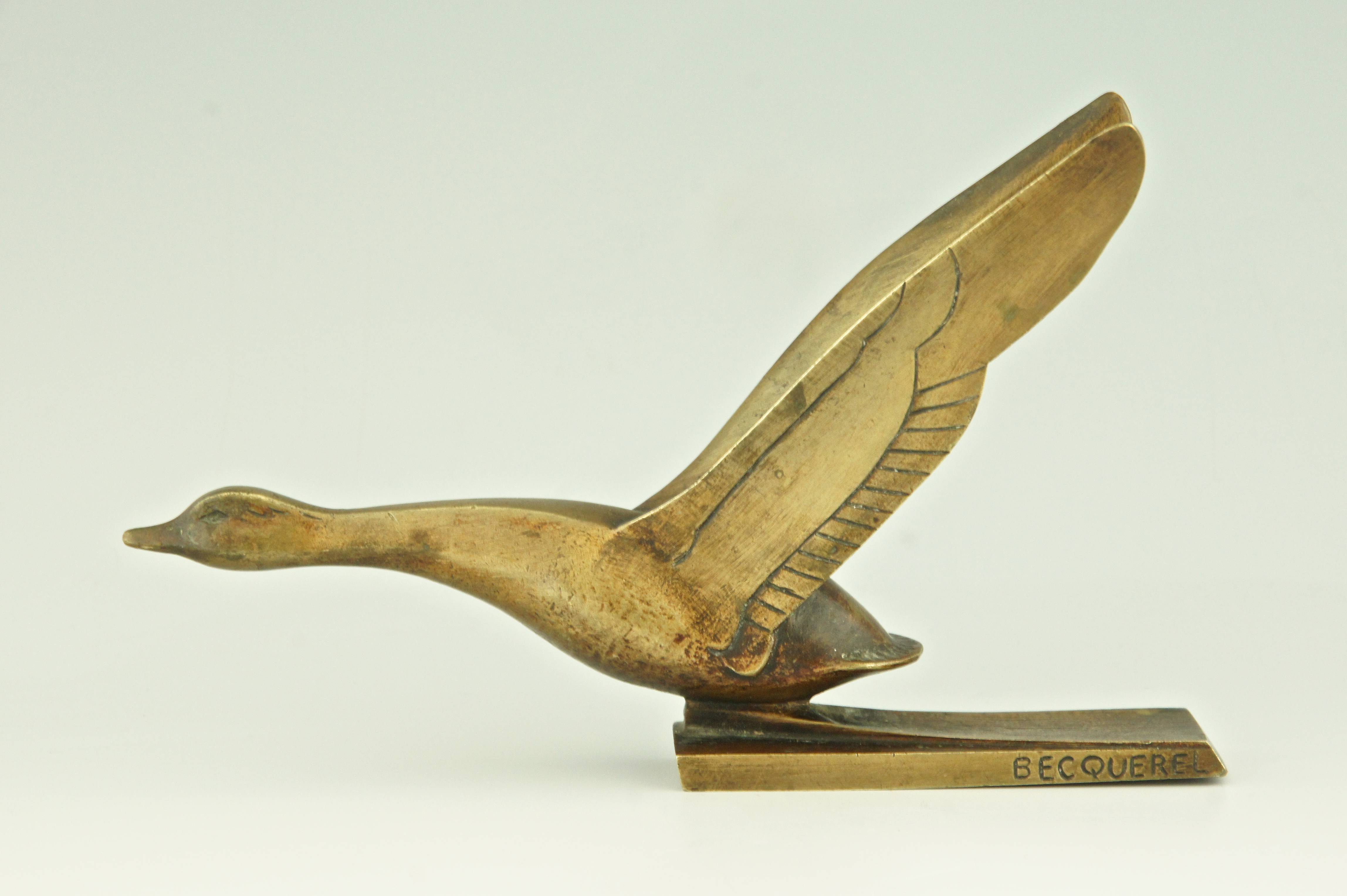 Art Deco Bronze of a Flying Duck by Andre Vincent Becquerel
