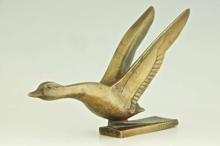French Art Deco Bronze of a Flying Duck by Andre Vincent Becquerel