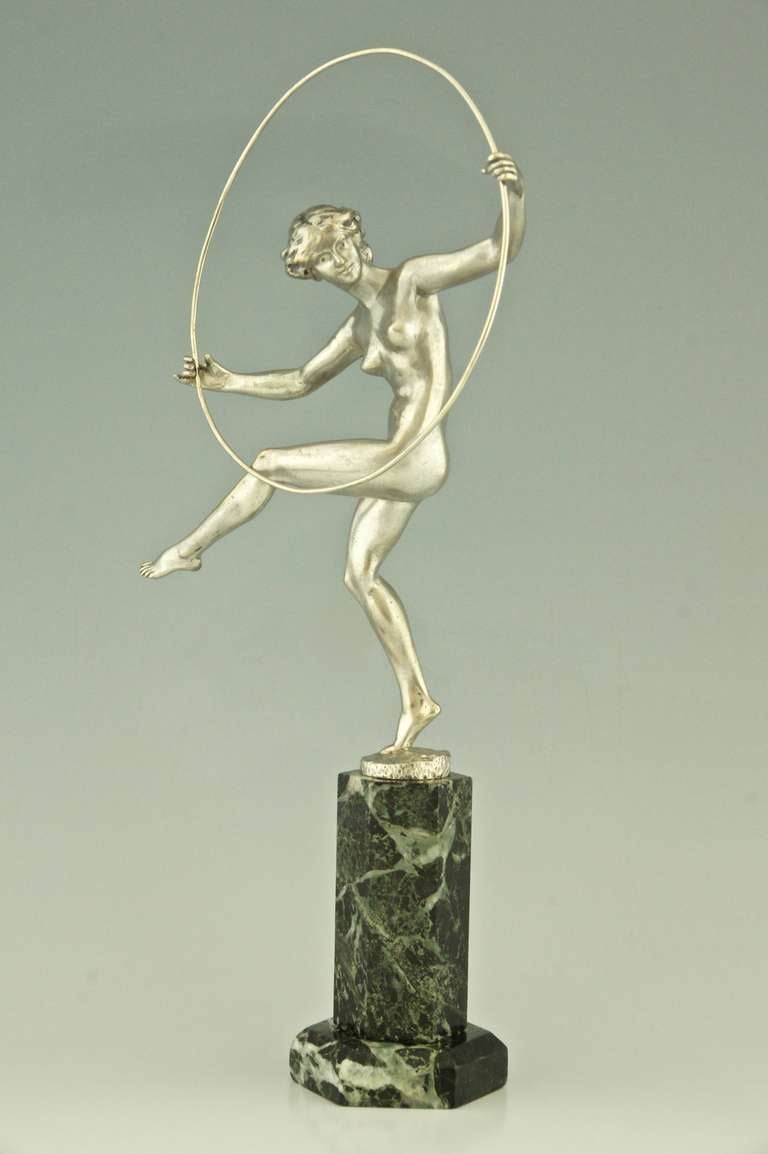 Art Deco Bronze Dancer with Hoop By Marcel Bouraine, France 1920.