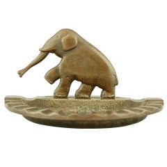 Art Deco Wrought Iron Ashtray with Elephant by Edgar Brandt