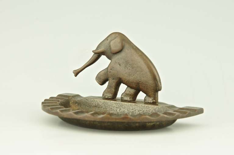 Art Deco Wrought Iron Ashtray with Elephant by Edgar Brandt