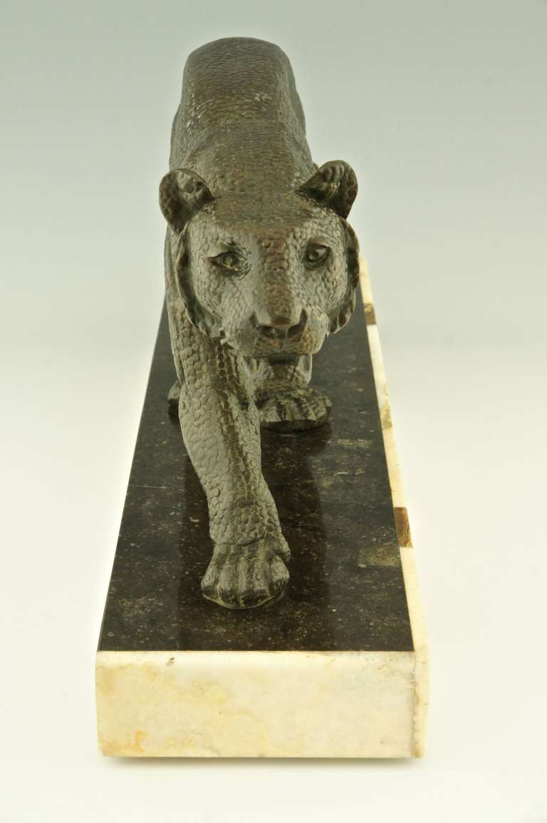 Art Deco Panther by Rulas on a Marble Base, France 1925 In Good Condition In Antwerp, BE