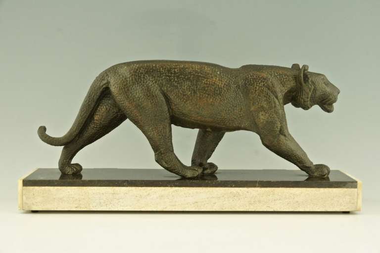 20th Century Art Deco Panther by Rulas on a Marble Base, France 1925