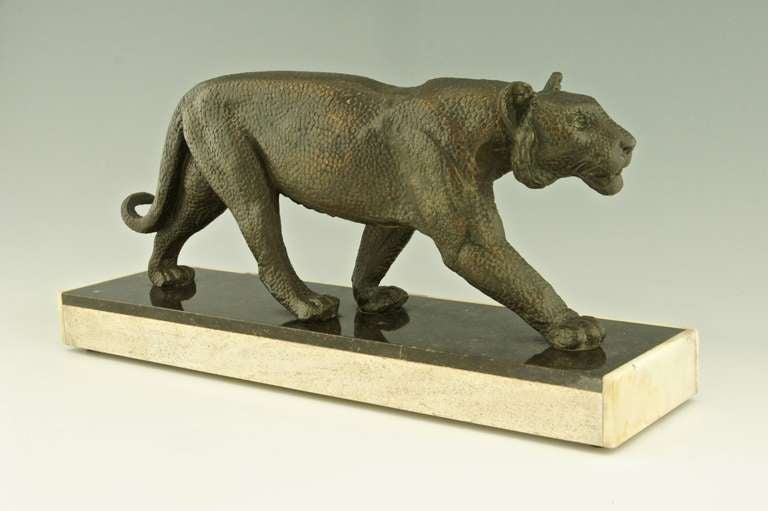 Art Deco Panther by Rulas on a Marble Base, France 1925 1