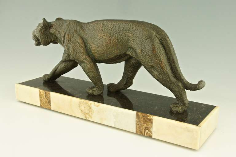 French Art Deco Panther by Rulas on a Marble Base, France 1925