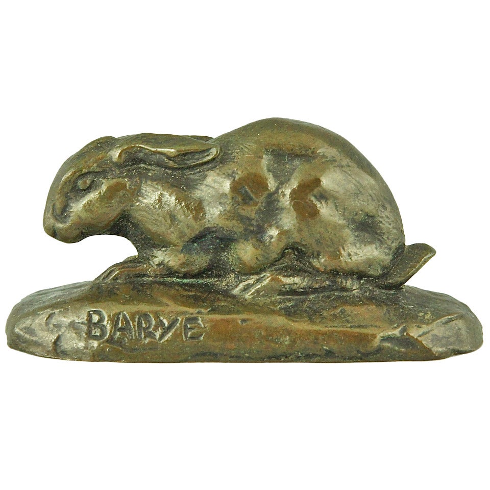 Antique bronze sculpture of a hare by Antoine Louis Barye, France 1880.