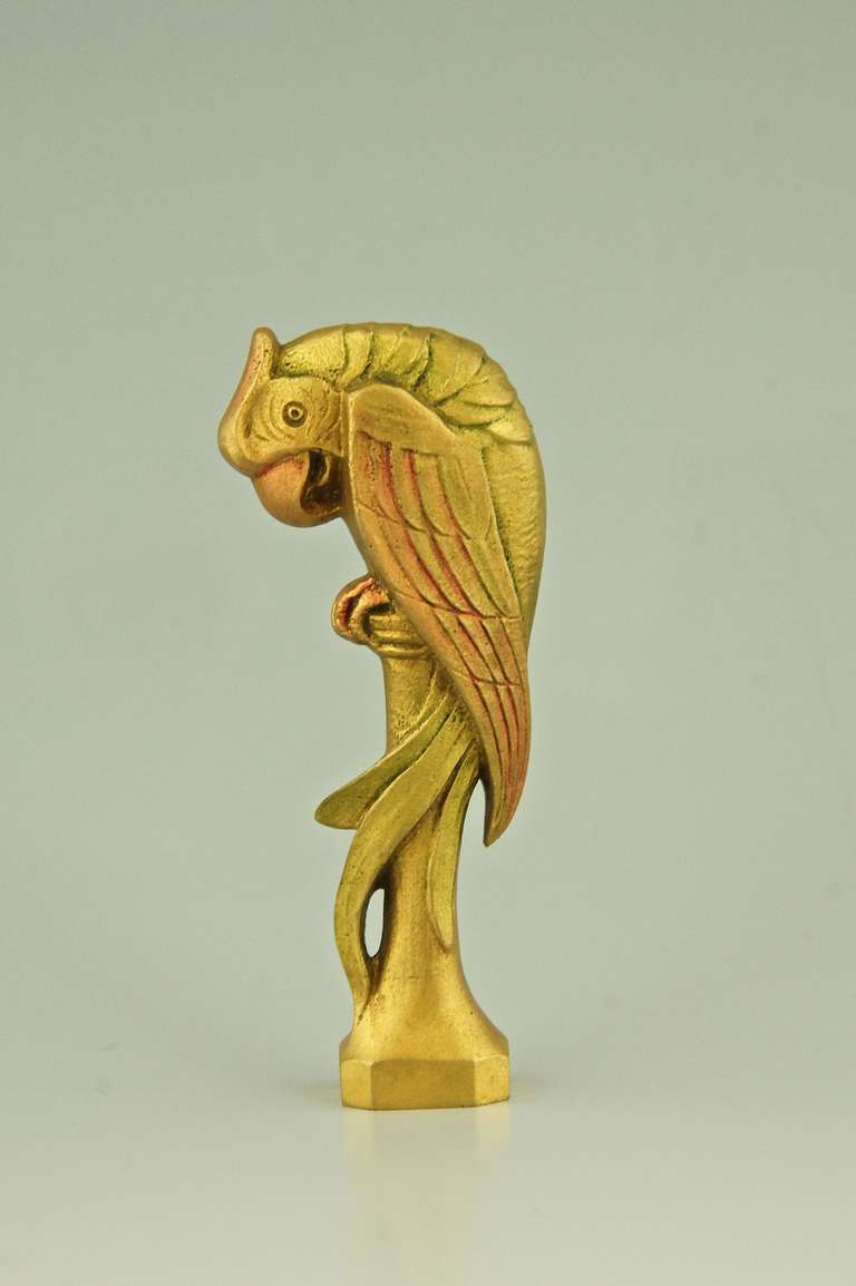 20th Century Art Deco gilt bronze desk set with parrots by L. Rigot.
