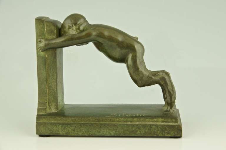 Bronze Art Deco bronze bookends with satyrs by Paul Silvestre, 1920.
