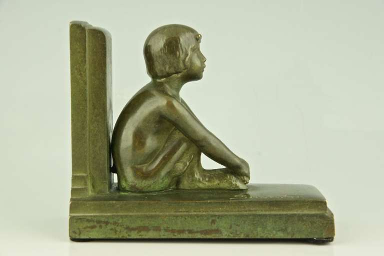 Art Deco bronze bookends with satyrs by Paul Silvestre, 1920. 1