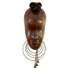  Handmade Wooden Sculpture of a Head of an African Women by Hagenauer