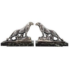 Pair of Art Deco Silvered Bookends by M. Frecourt, 1930