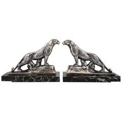 Pair of Art Deco Silvered Bookends by M. Frecourt, 1930