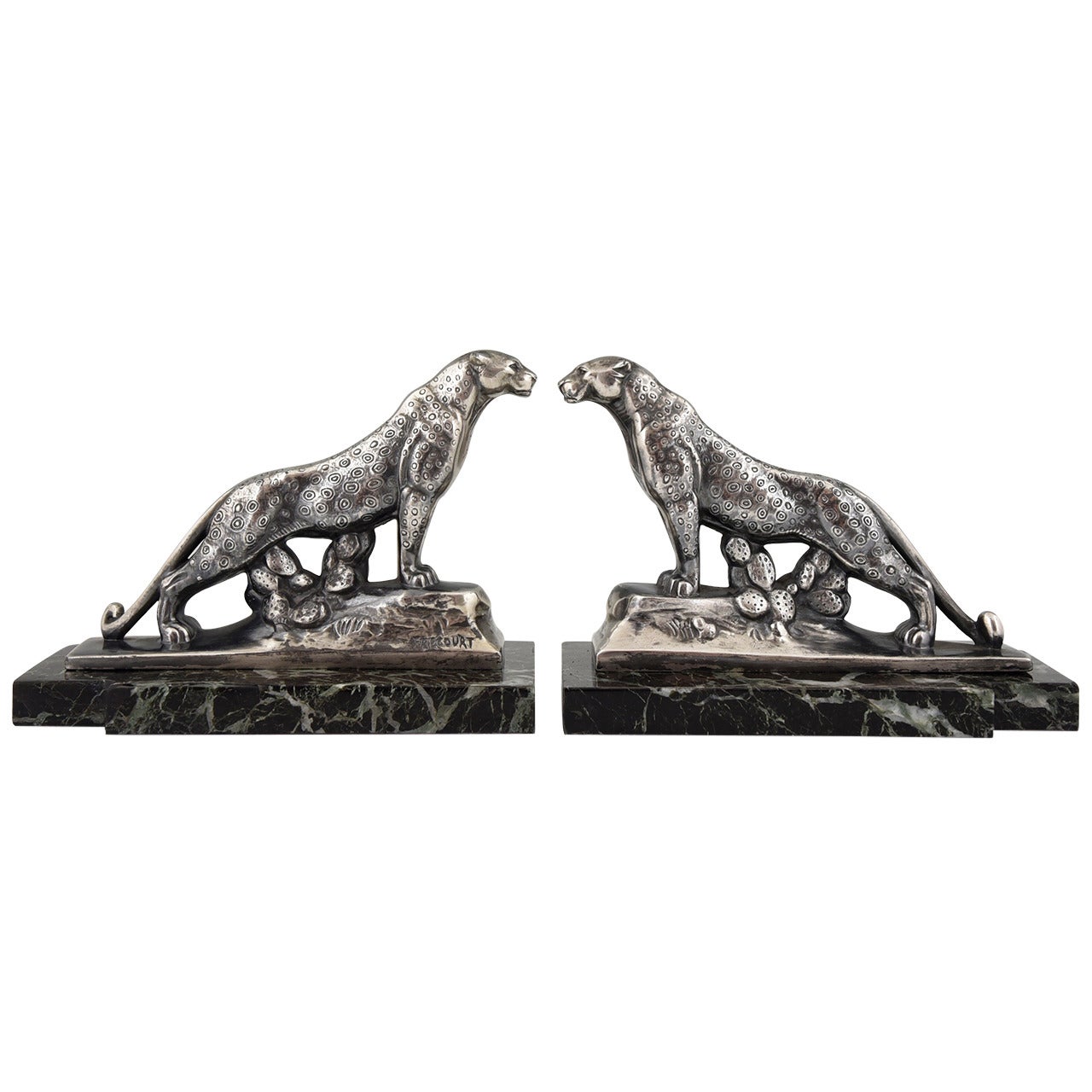 Pair of Art Deco Silvered Bookends by M. Frecourt, 1930