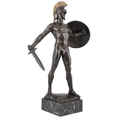 Vintage Art Deco Bronze Sculpture of a Male Nude with Sword by Kowalczewski, 1924