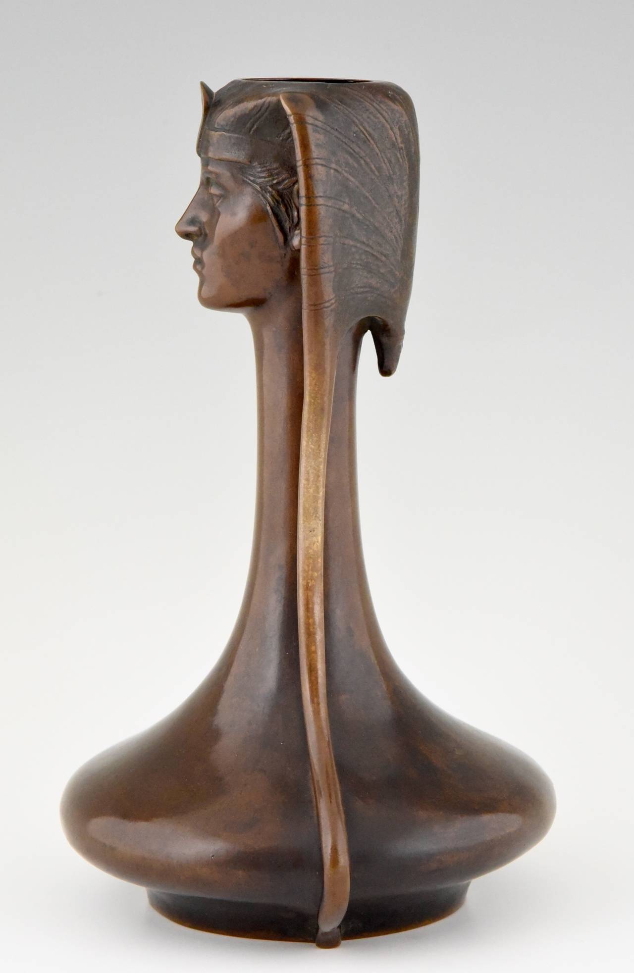Austrian Art Nouveau Vienna bronze Egyptian vase with Pharaoh by A. Canciani