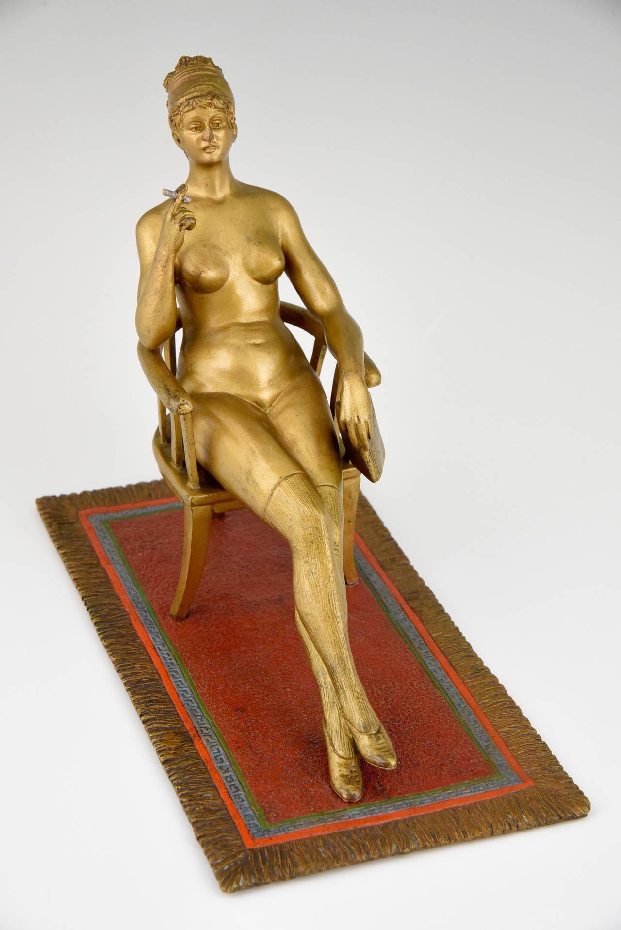 20th Century Erotic Cold Painted Vienna Bronze sculpture of a Nude in a Chair 1900