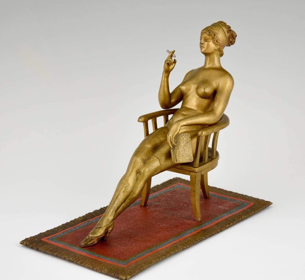 Art Nouveau Erotic Cold Painted Vienna Bronze sculpture of a Nude in a Chair 1900