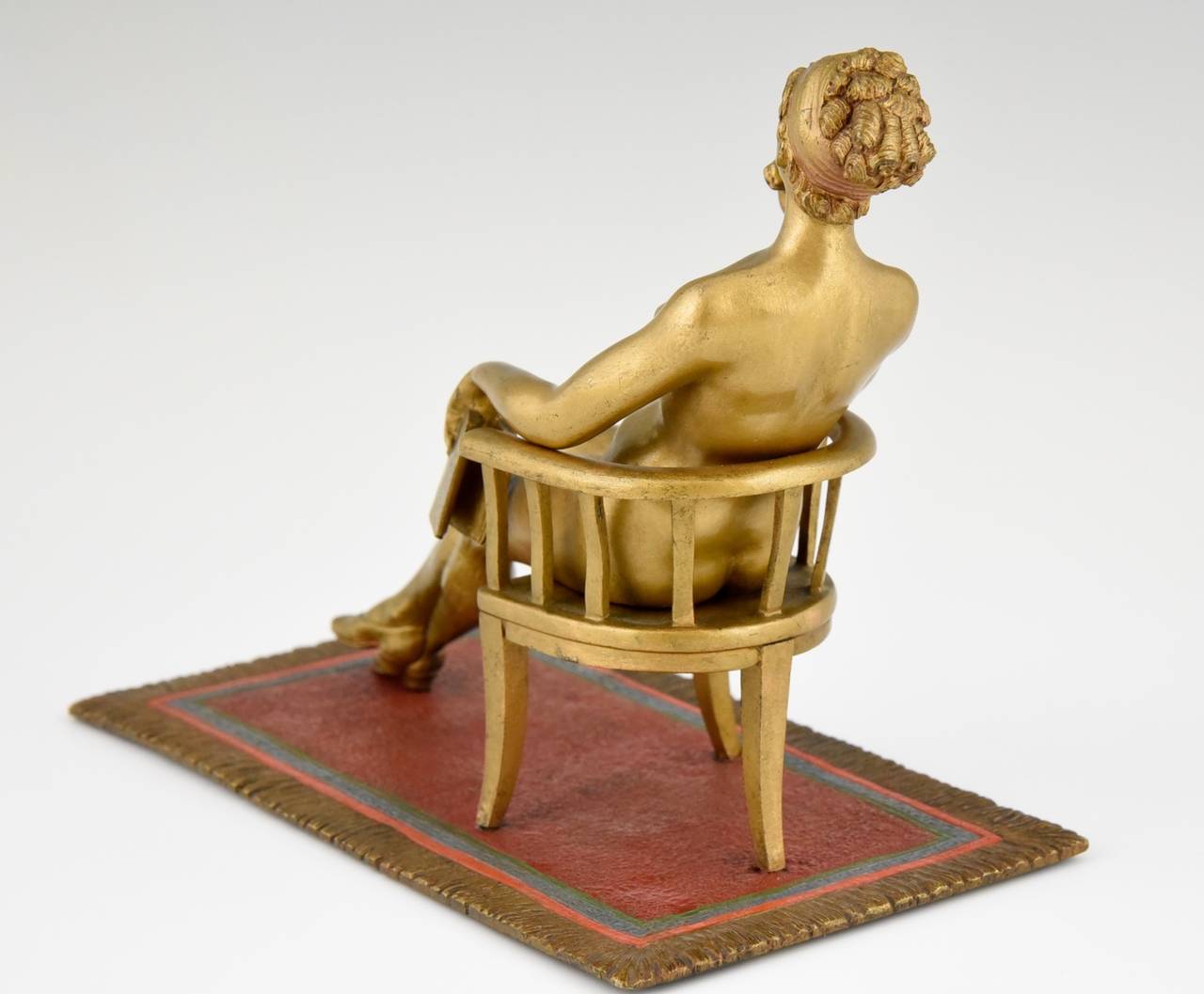 Cold-Painted Erotic Cold Painted Vienna Bronze sculpture of a Nude in a Chair 1900