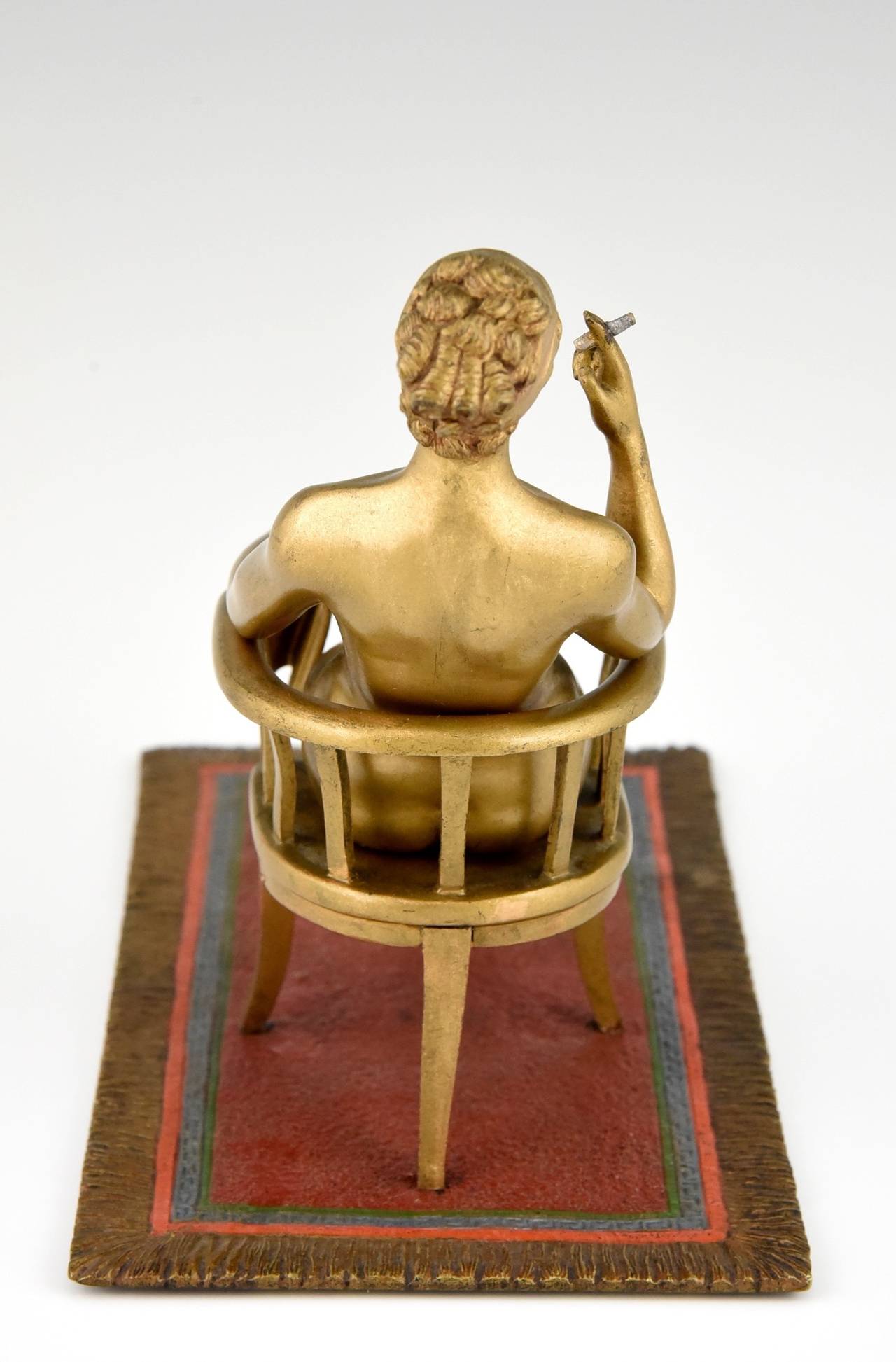 Erotic Cold Painted Vienna Bronze sculpture of a Nude in a Chair 1900 In Good Condition In Antwerp, BE