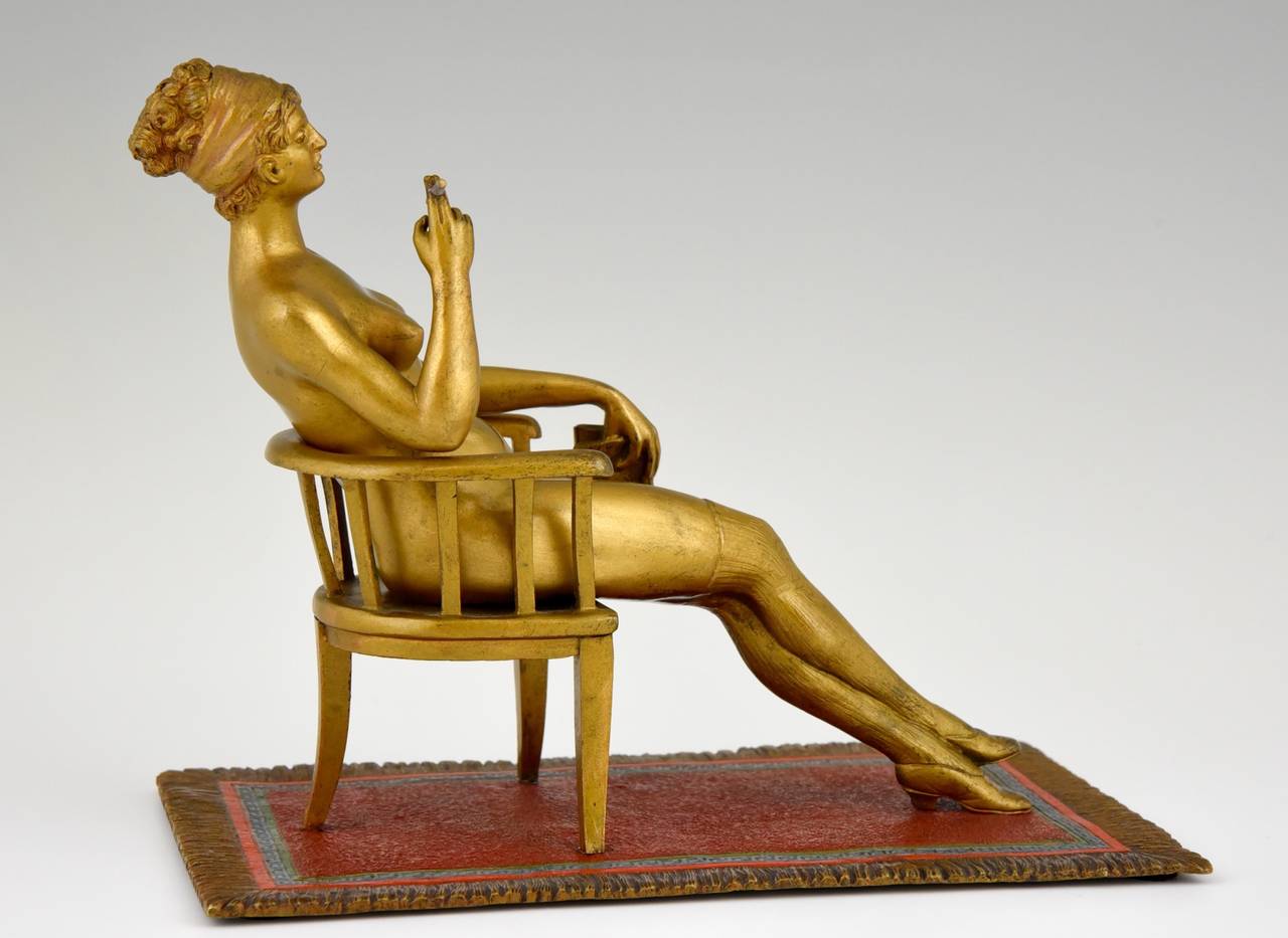Erotic Cold Painted Vienna Bronze sculpture of a Nude in a Chair 1900 1